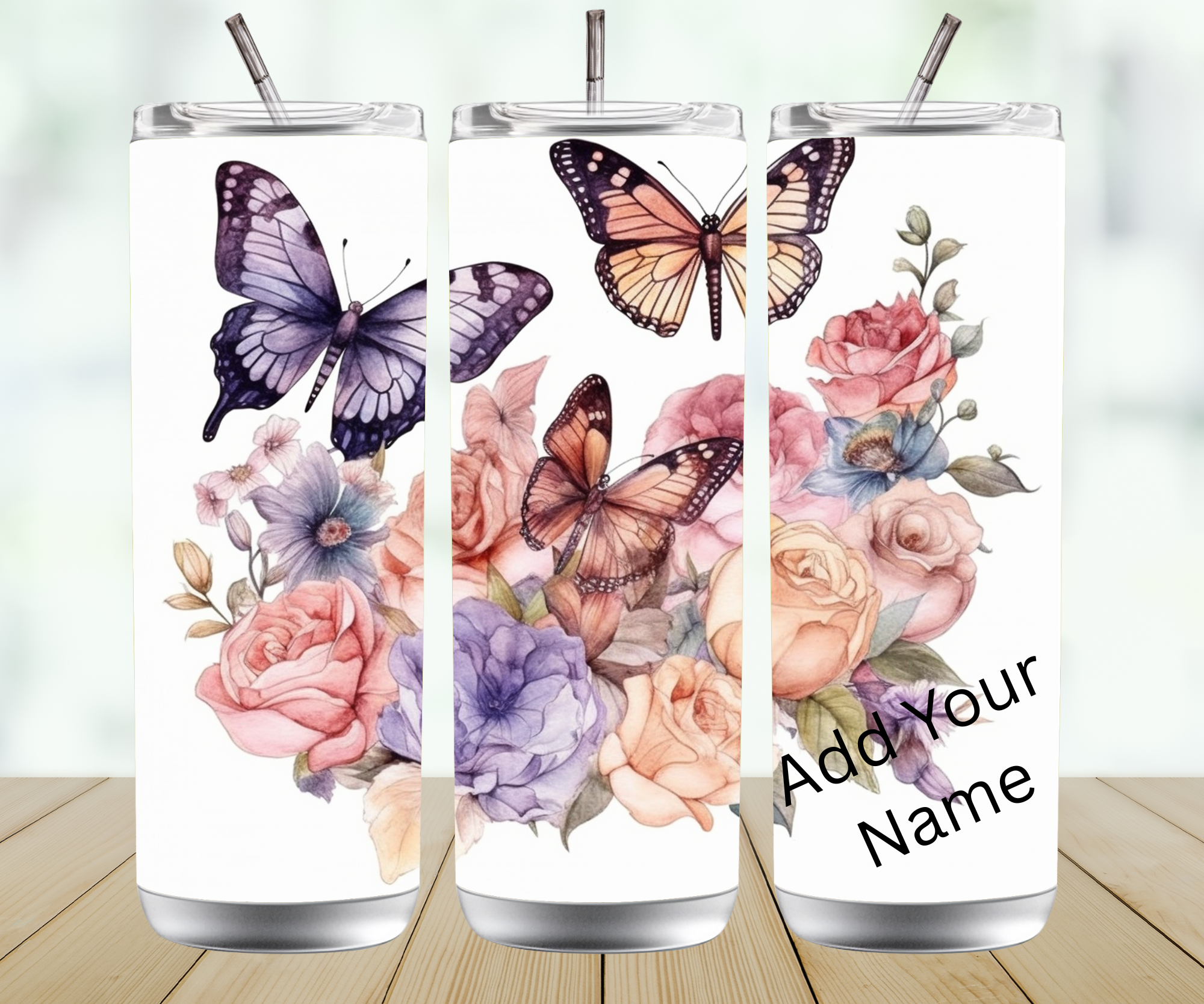 Personalised Straight Tumbler – Custom Name Skinny Tumbler with Lid & Straw