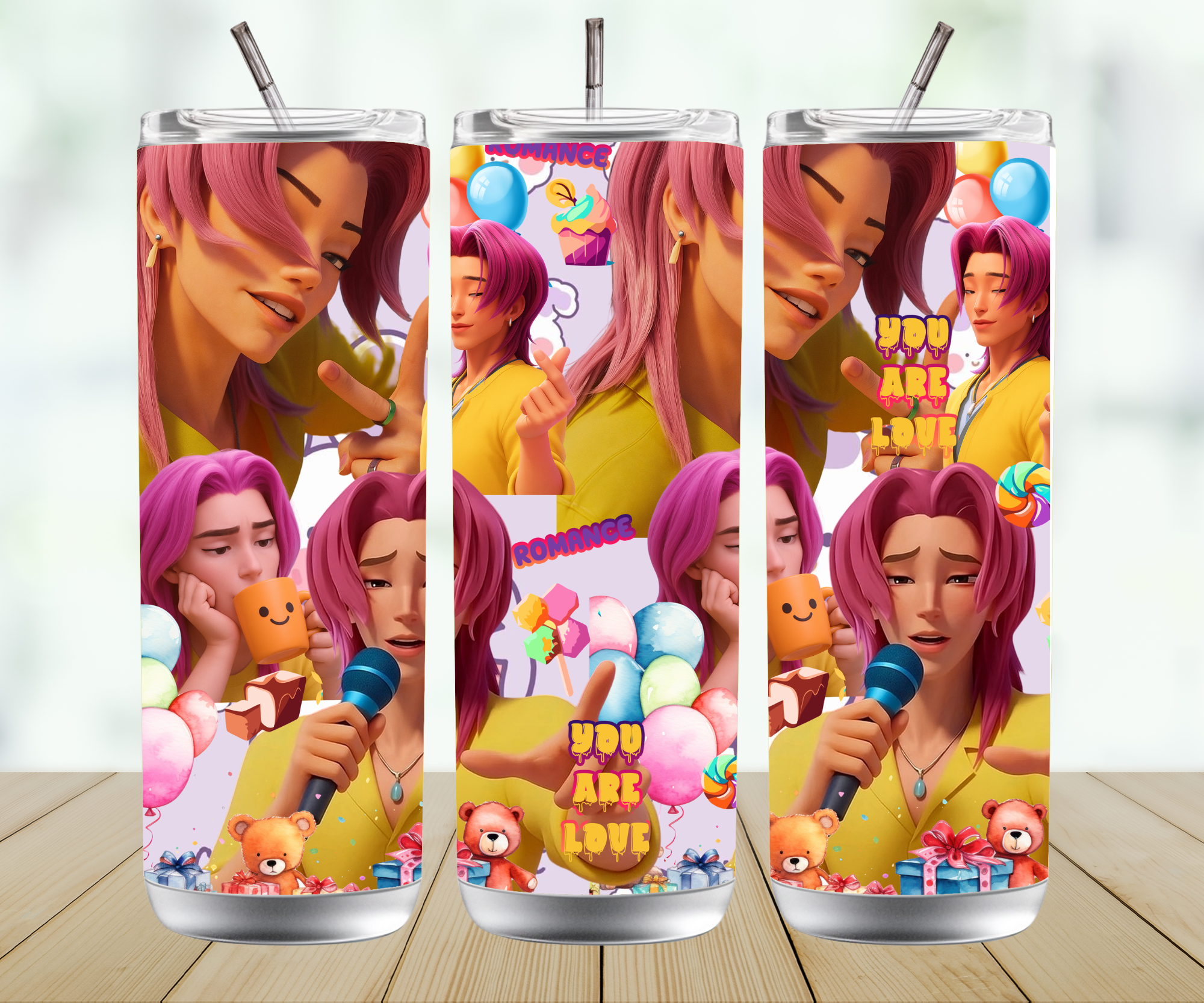 Personalised Straight Tumbler – Custom Name Skinny Tumbler with Lid & Straw