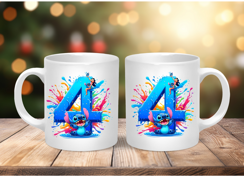 Stitch Number Mug – Personalised Number Mug (1–9) | Cute Character Coffee Cup