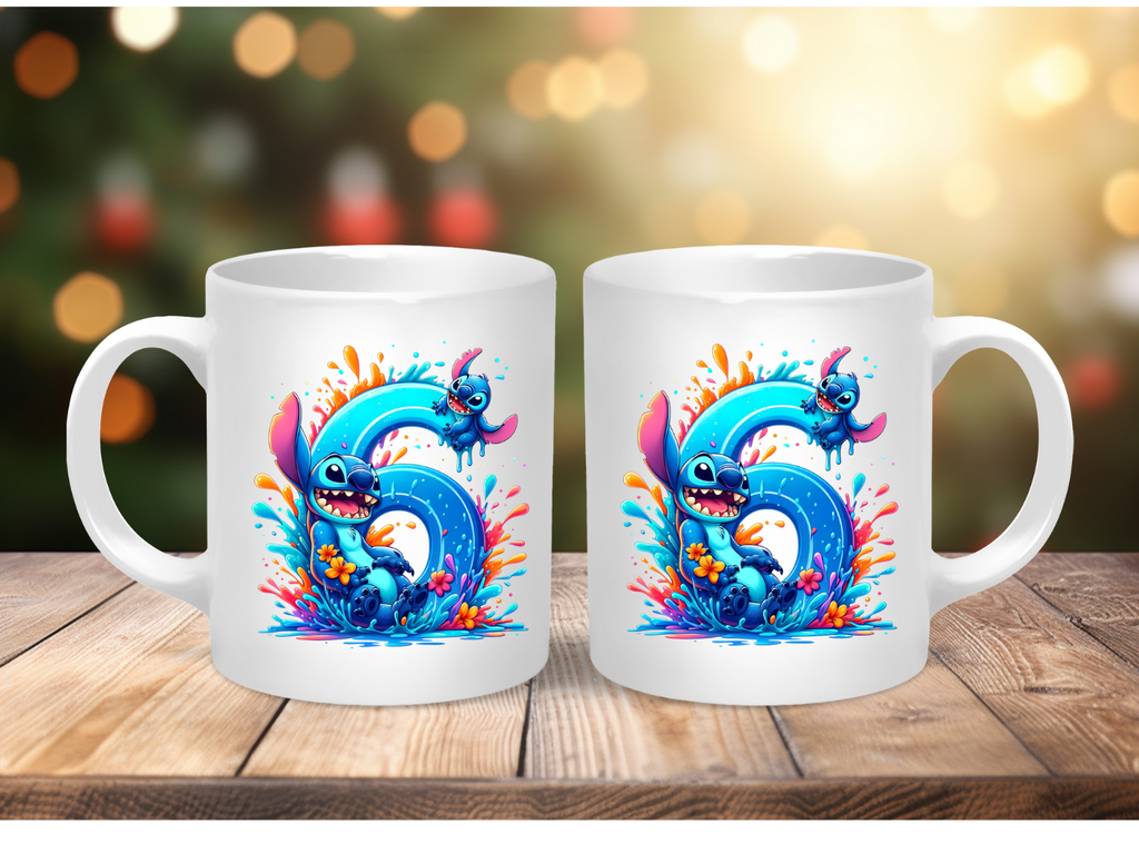 Stitch Number Mug – Personalised Number Mug (1–9) | Cute Character Coffee Cup