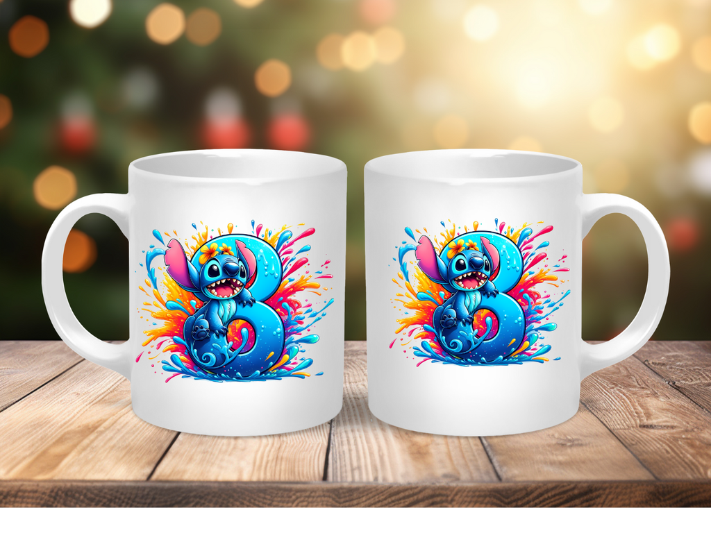 Stitch Number Mug – Personalised Number Mug (1–9) | Cute Character Coffee Cup