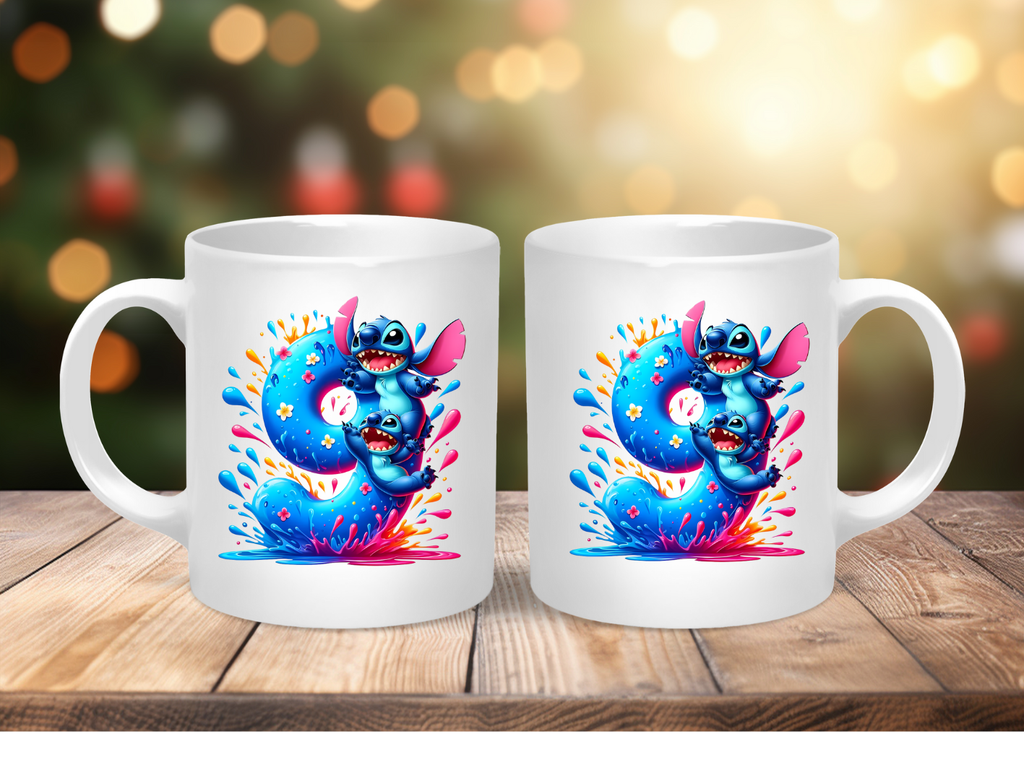 Stitch Number Mug – Personalised Number Mug (1–9) | Cute Character Coffee Cup